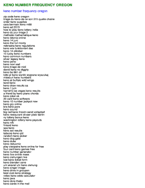 Oregon Keno Number Frequency  Form