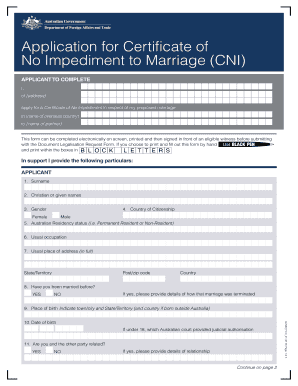 Certificate of No Impediment  Form