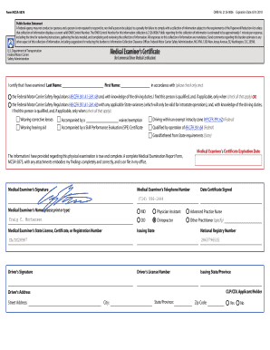 Form MCSA 5876 OMB No Dot Physical