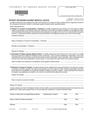 U N I V ER SI T Y of V I RGI N I a HE a LT H SYST E M 0100000 PLACE LABEL HERE Virginia  Form