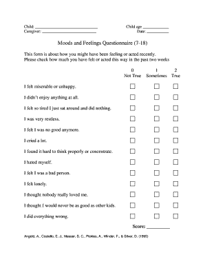 Mood and Feelings Questionnaire Fillable  Form