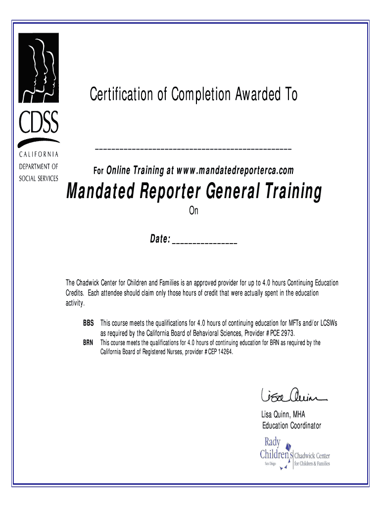 For Online Training at Wwwmandatedreportercacom Mandated  Form