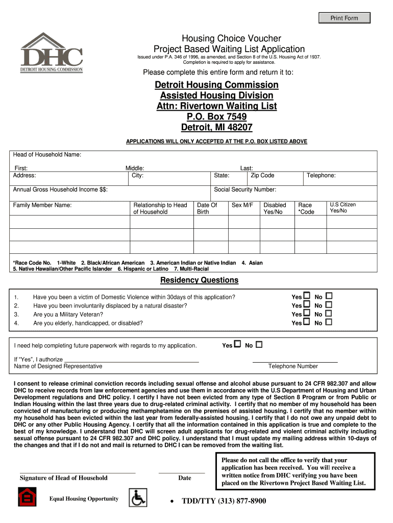 Detroit Housing Commission Detroit  Form