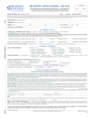 Broward College Re Entry Application Form