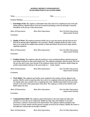 Food Service Employee Evaluation Form