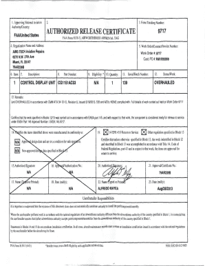 Authorized Release Certificate Form One