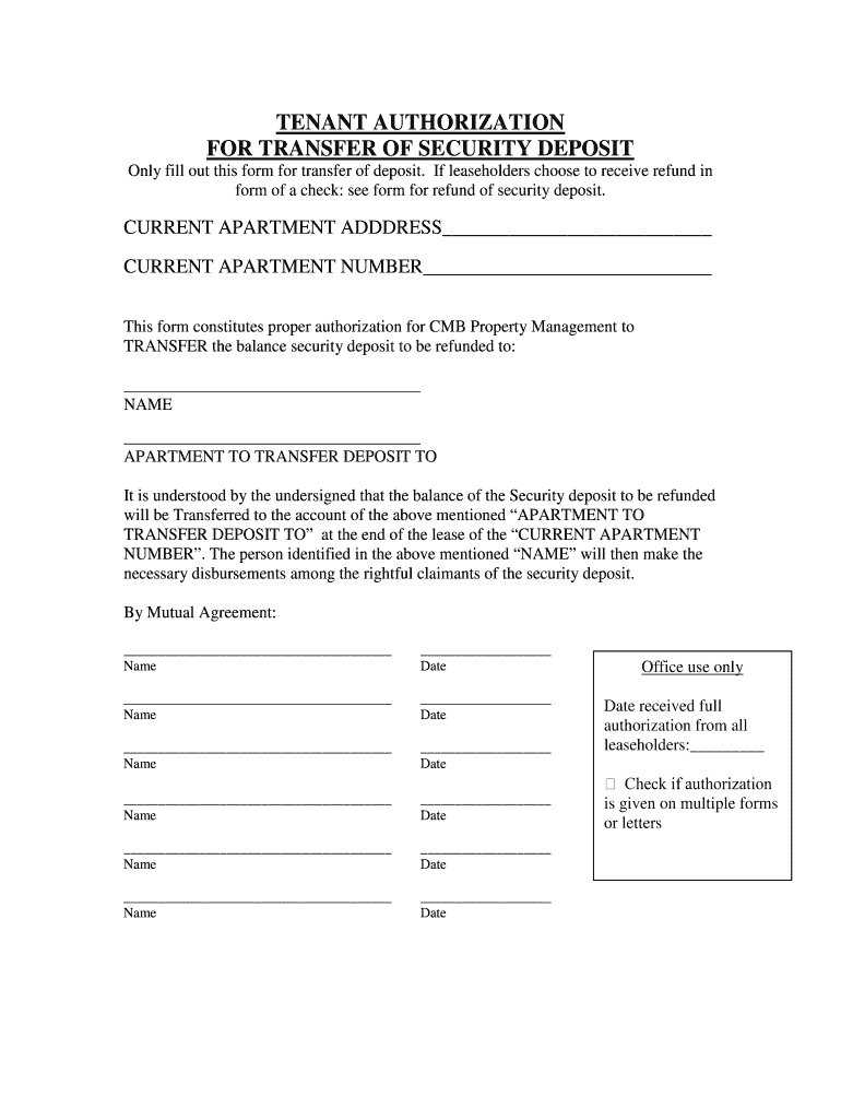 Transfer of Security Deposit to New Tenant Letter  Form