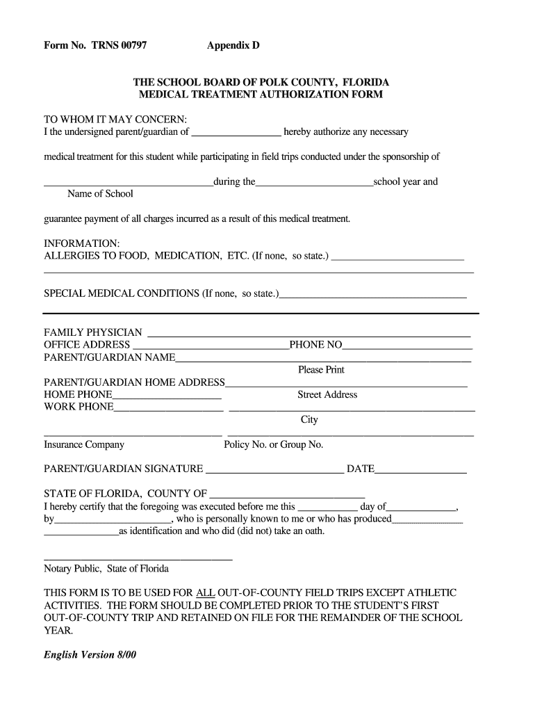 Medication Permission Form for Schools Florida
