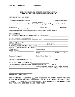 Medical Treatment Authorization Form Polk County Public Schools Polk Fl