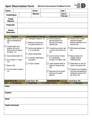 Spot Observation Form Dallas Independent School District Dallasisd