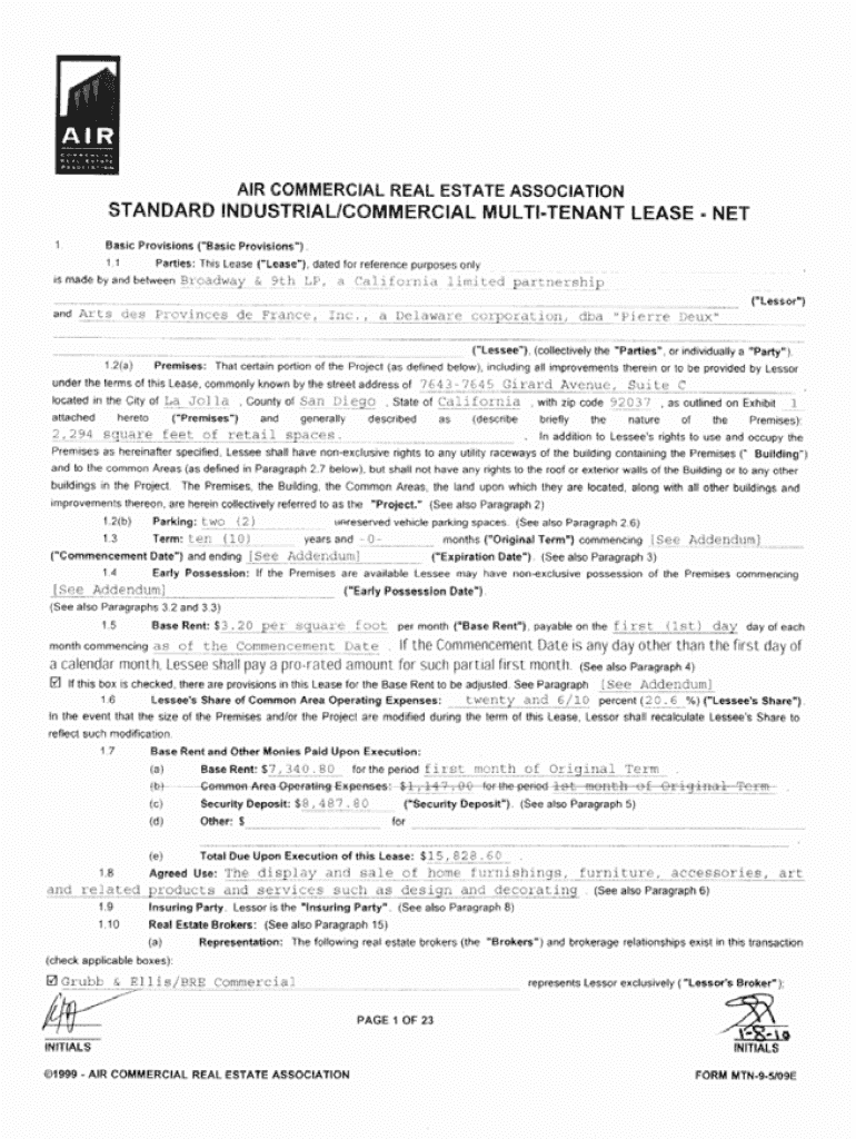 Standard Industrial Commercial Multi Tenant Lease Net Form