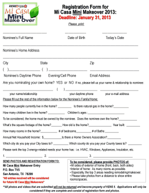 Registration Form for Mi Casa Makeover