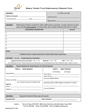 Master Pooled Trust Disbursement Request Form the Arc of Texas Thearcoftexas