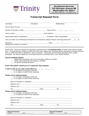 Trinity Washington University Transcript Request  Form