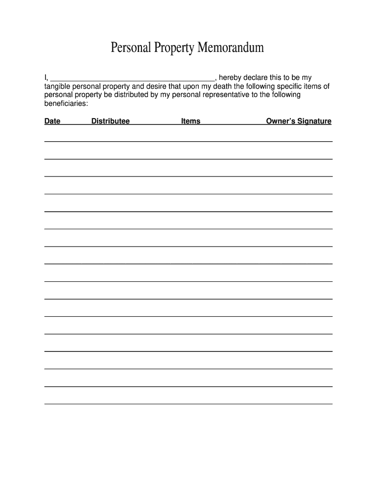 Personal Property Memorandum Template  Form