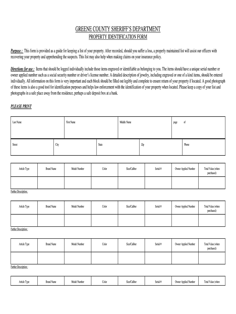 Property Inventory Form  Greene County, Missouri  Greenecountymo