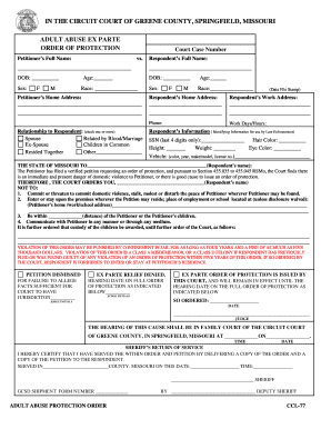 Adult Ex Parte Packet Greene County, Missouri Greenecountymo  Form
