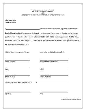 Absentee Ballot for Disabled by Email Greene County Mo Form
