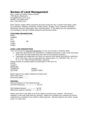 GLO Patent Request Form Bureau of Land Management