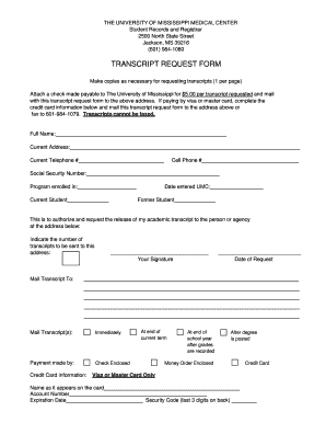 Ummc Transcript Request  Form