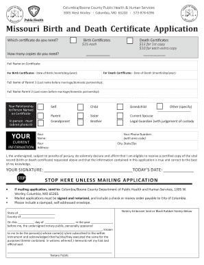Missouri Birth Certificate Template  Form