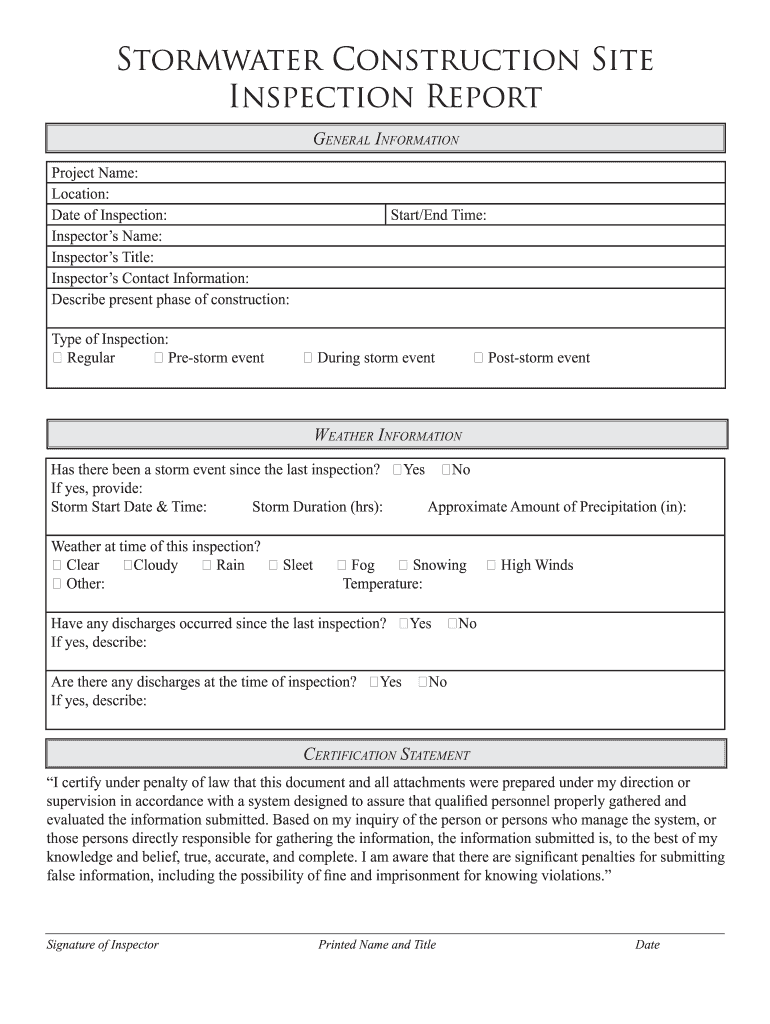 Swppp Weekly Inspection Form