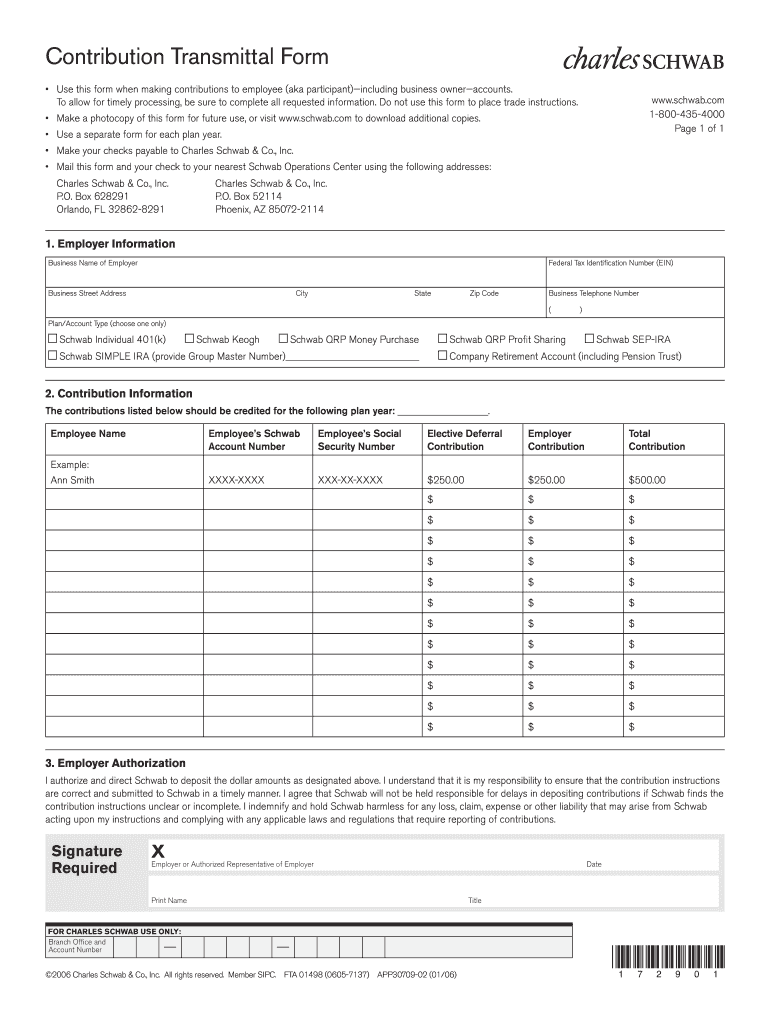  Charles Schwab Simple Ira Contribution Transmittal Form 2006-2024