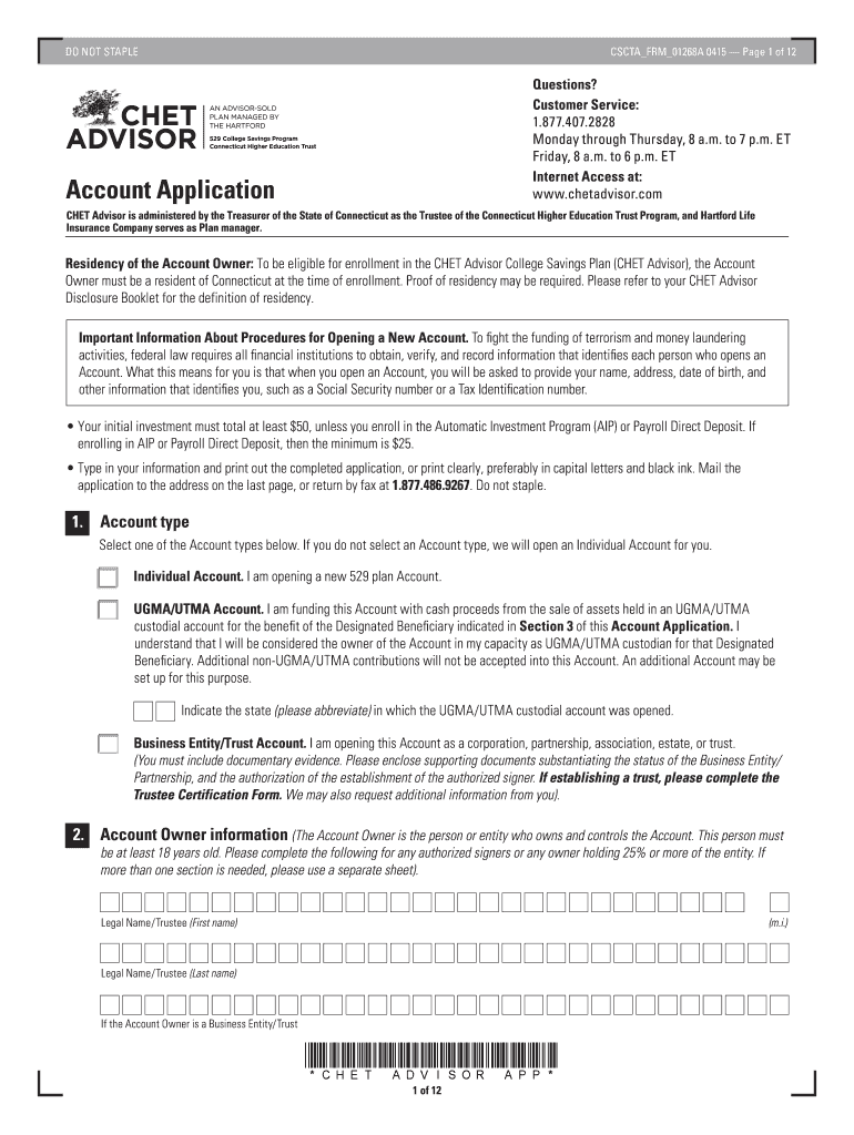 Get and Sign Chet Advisor 529 Application Form 2014-2022