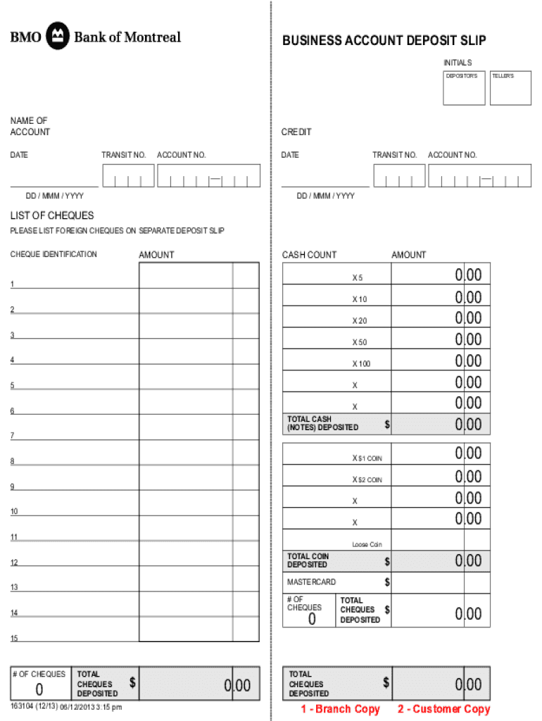  Bmo Deposit Slip 2013-2024