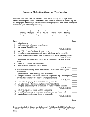 Executive Skills Questionaire Online Form