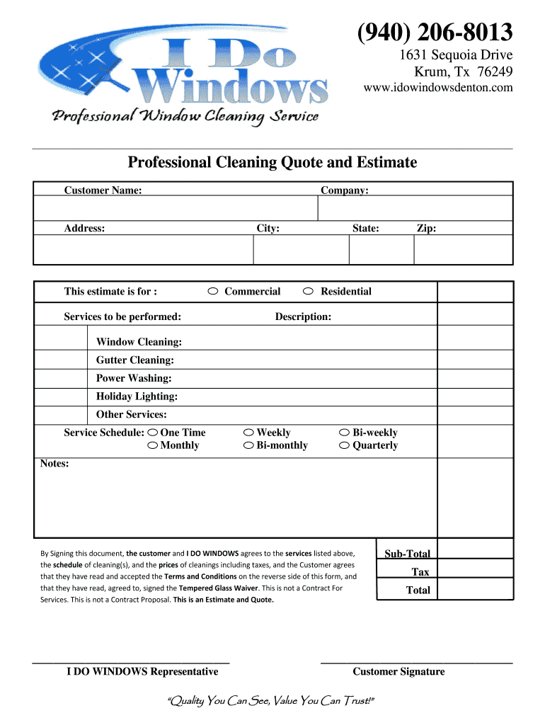 Window Cleaning Quote Template  Form