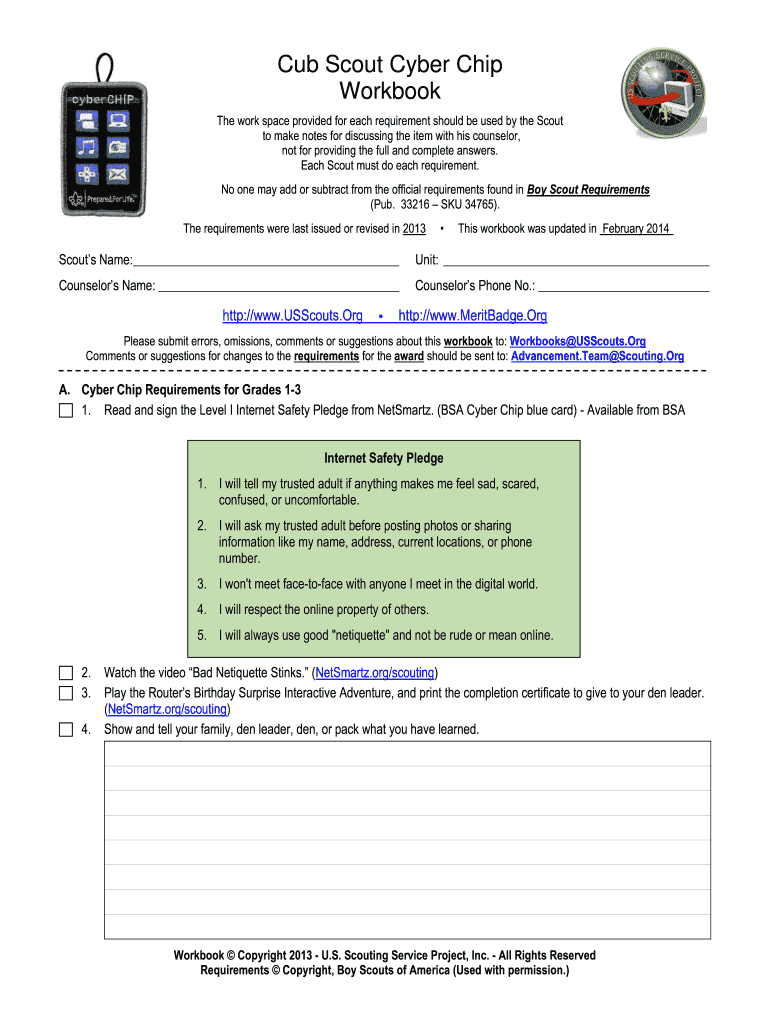 Bsa Cyber Chip Blue Card PDF  Form