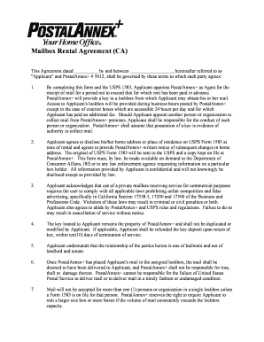 Mailbox Rental Agreement  Form