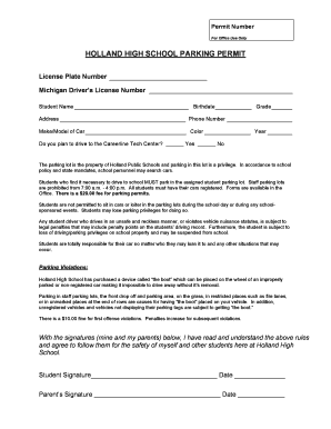 Student Parking Permit Form Holland Public Schools