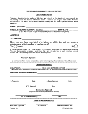 Victor Valley Community College District Volunteer Form