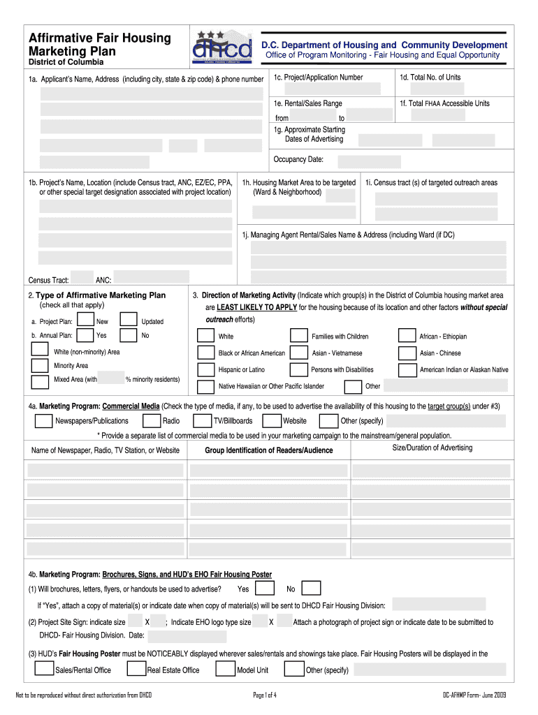  Affirmative Fair Housing Marketing Plan D C Department of    Dhcd Dc 2009-2024