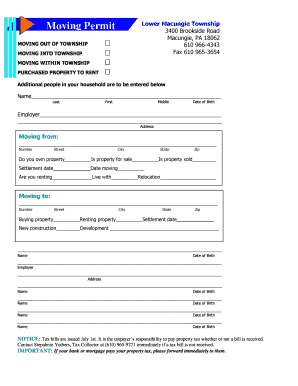 Moving Permit PDF Lower Macungie Township  Form