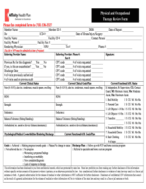 Physical and Occupational Therapy Form Affinity Health Plan Affinityplan