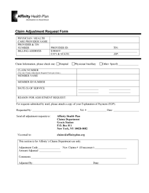 Affinity Health Plan Claim Adjustment Request Form Instructions Affinityplan