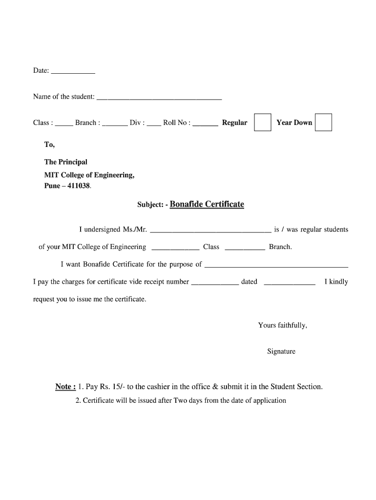 Bonafide Certificate Download  Form
