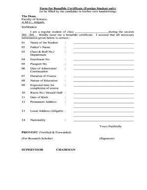 Bonafide Certificate Fill Up  Form