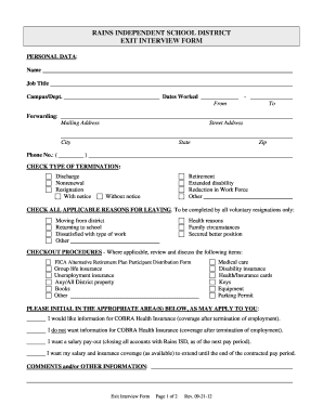 Exit Interviews Independent School Form