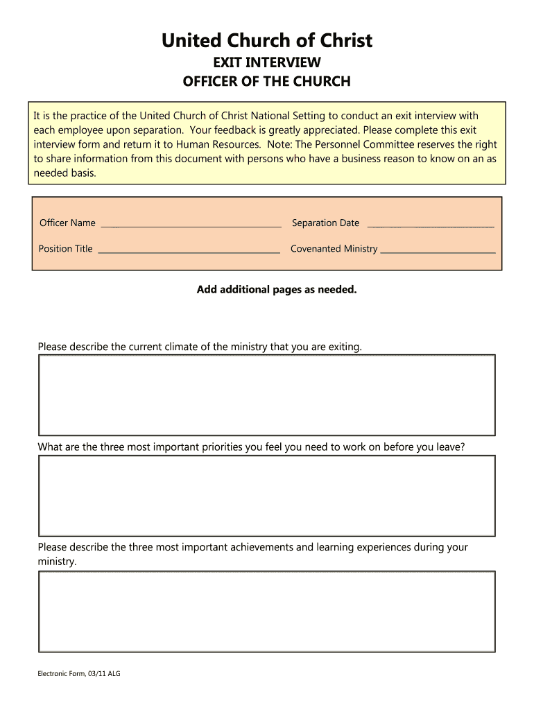  Exit Interview Form United Church of Christ Ucc 2011-2024