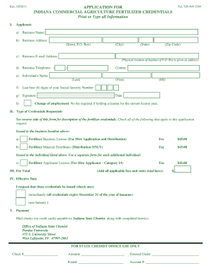 Indiana Fertilizer License  Form