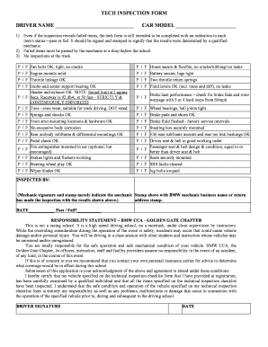 Tech Inspection Form Driver Name Golden Gate Chapter BMW CCA Ggcbmwcca