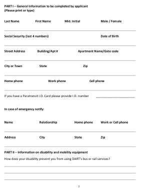 Dart Paratransit Application  Form