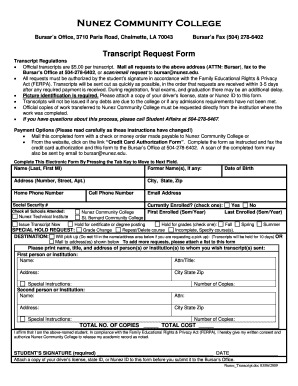 Nunez Community College Transcript Request  Form