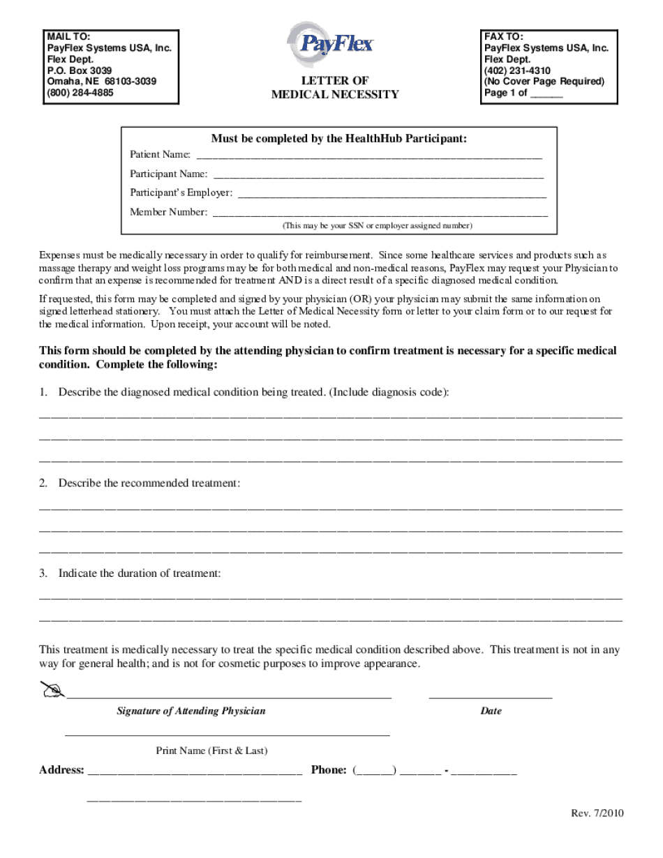  PayFlex Letter of Medical Necessity Form 2010-2024
