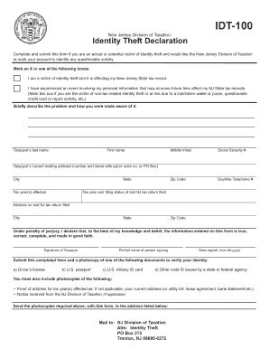 Identity Theft Form 05 03 13 Qxp State of New Jersey State Nj
