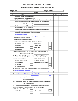 Work Completion Checklist  Form